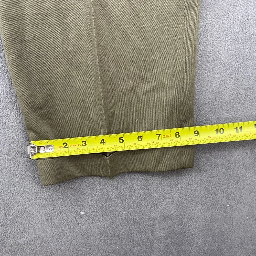 Berle‎ Tailored Mens Pleated Trousers Olive Green Khaki Cuffed Dress Pants 35x29